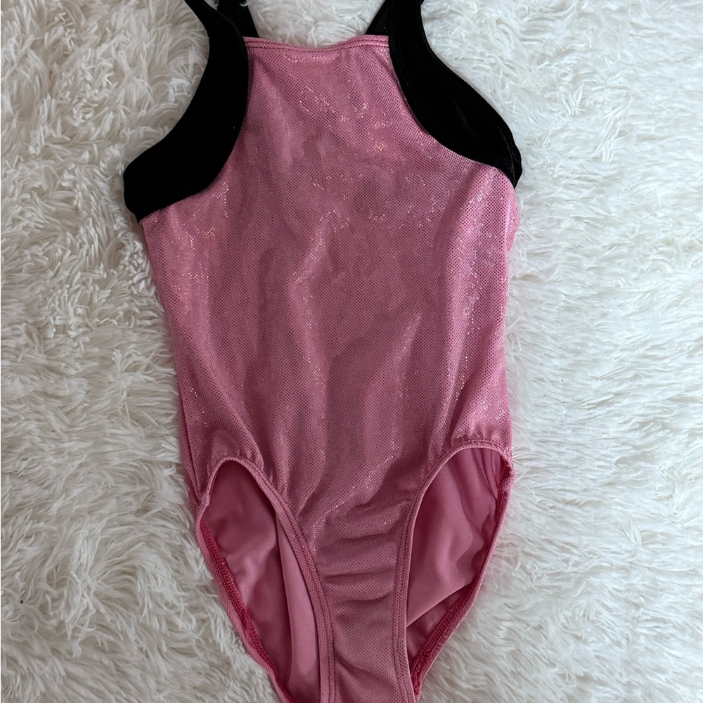 Girls GK Pink and Black Sparkly Leotard size girls Medium